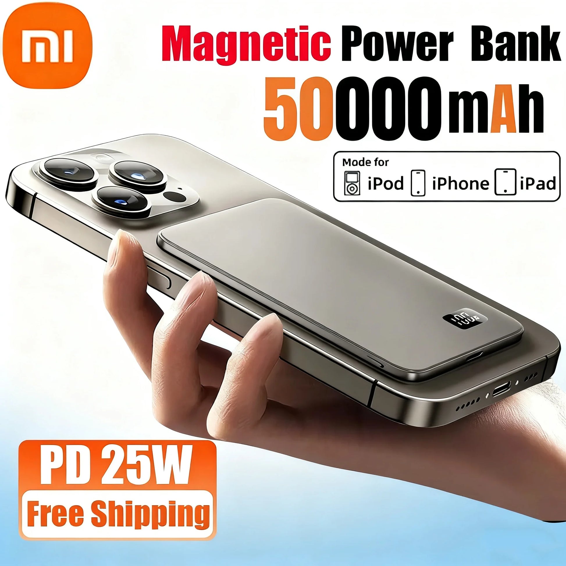 Xiaomi 500000mAh Portable Magnetic Wireless Power Bank PD22.5W Fast Charging External Battery for Magsafe For iPhone Samsung Red Magic