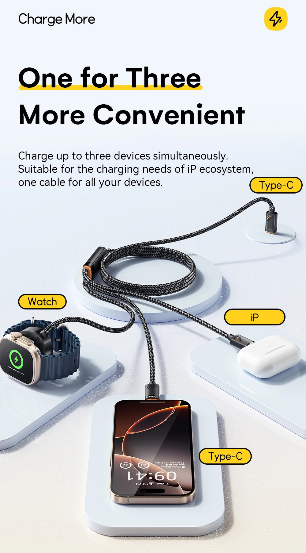 Essager 3 in 1 100W Multi USB C Charging Cable for Apple iWatch iPhone 16/15/14/13 Pro With Type C Lightning Fast Charging Cable Red Magic