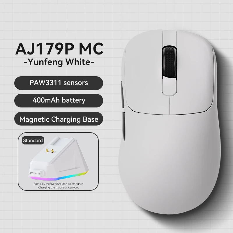 AJAZZ AJ179 PRO PAW3395 Lightweight Wired Wireless Mouse with Magnetic Charging Base Ergonomic Macro Gaming Mouse for PC Laptop Red Magic