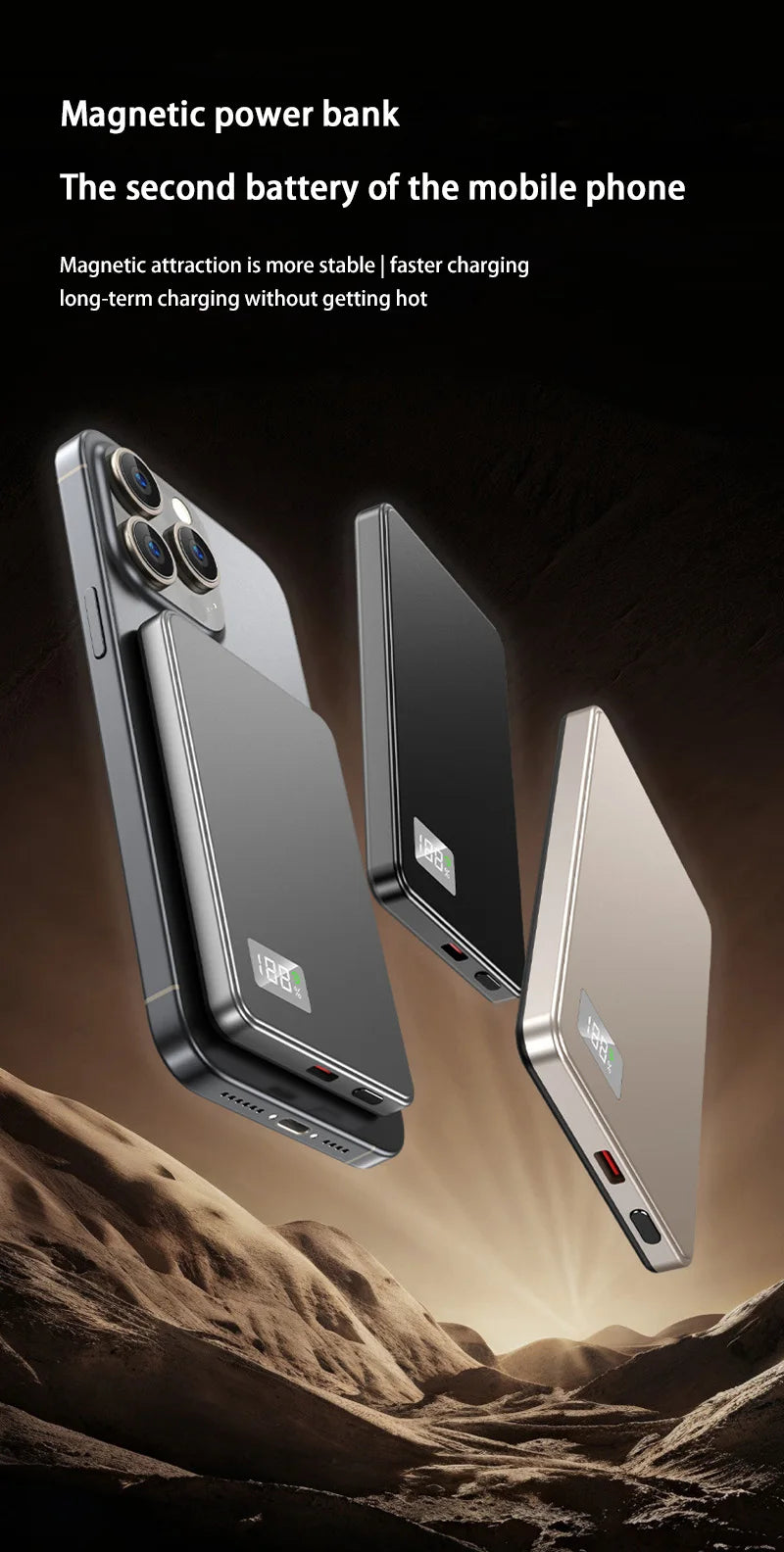 Xiaomi 500000mAh Magnetic Power Bank Portable Wireless PD22.5W Fast Charging External Battery for Magsafe For iPhone Samsung Red Magic