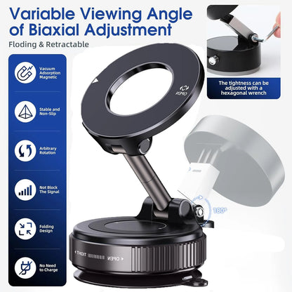 Upgraded Aluminum Alloy Vacuum Magnetic Car Phone Holder with 360° Rotation & Foldable Design Strong Magnetic Absorption Setup Lord