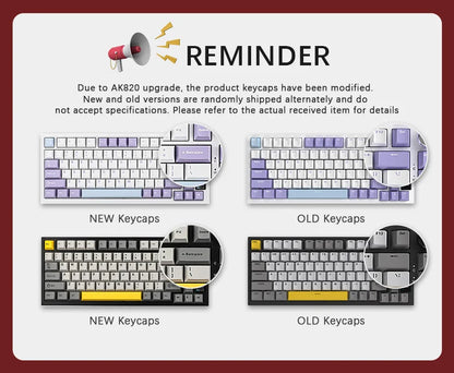 AJAZZ AK820 / AK820Pro Gaming Mechanical Keyboard 75% 82 Keys Wired Single Mode/Bluetooth Wireless Gamer Keyboard for Laptop PC Red Magic