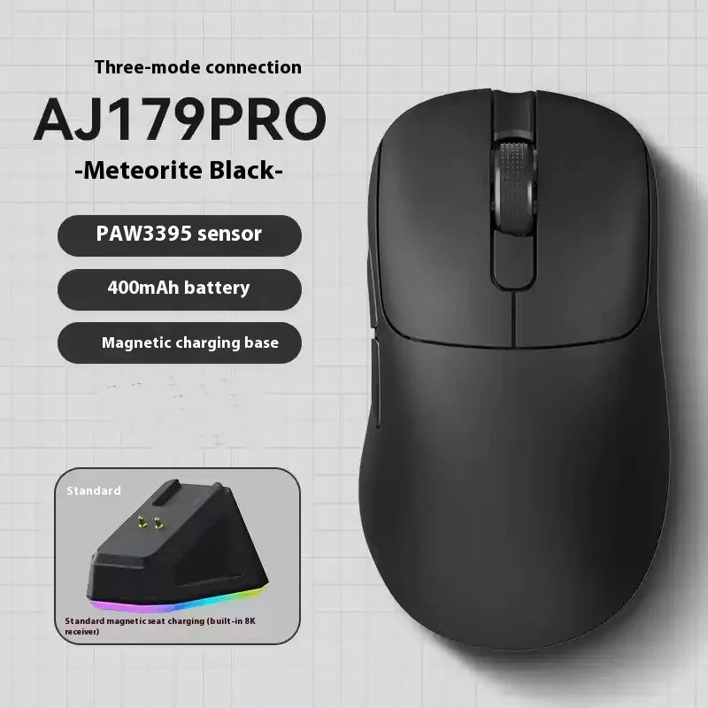 Ajazz Aj179 APEX 8k Wireless Mouse PAW3950 Sensor Three Mode Charging Base Gaming Mouse Lightweight Ergonomics 400mAh Pc Gamer Red Magic