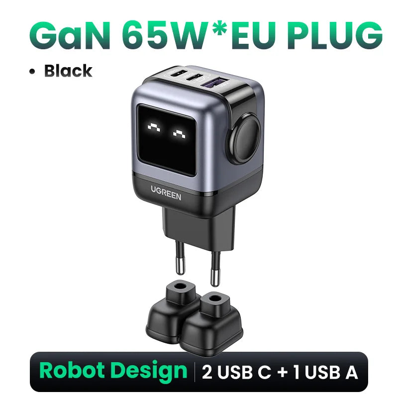 UGREEN 65W GaN Charger Uno Robot Design Quick Charge 4.0 3.0 PPS for iPhone 17 16 Pro Macbook Air Laptop Tablet PD Fast Charger Setup Lord