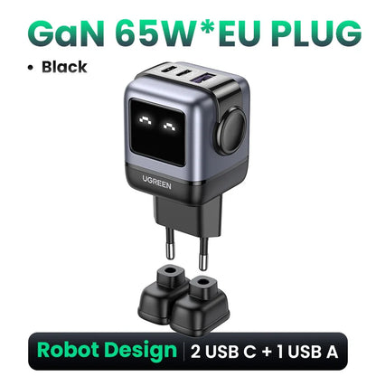 UGREEN 65W GaN Charger Uno Robot Design Quick Charge 4.0 3.0 PPS for iPhone 17 16 Pro Macbook Air Laptop Tablet PD Fast Charger Setup Lord
