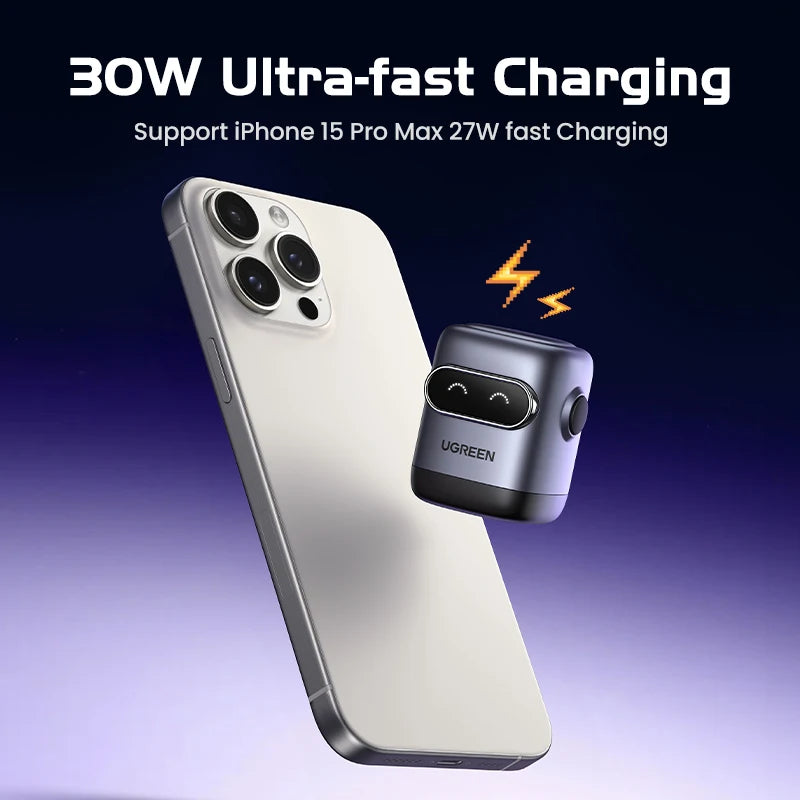 【US Plug】UGREEN 30W GaN Charger 2nd Gen Robot QC4.0 3.0 PPS PD3.0 Fast Charger For iPhone 17 16 15 Pro Max Samsung Xiaomi iPad Setup Lord