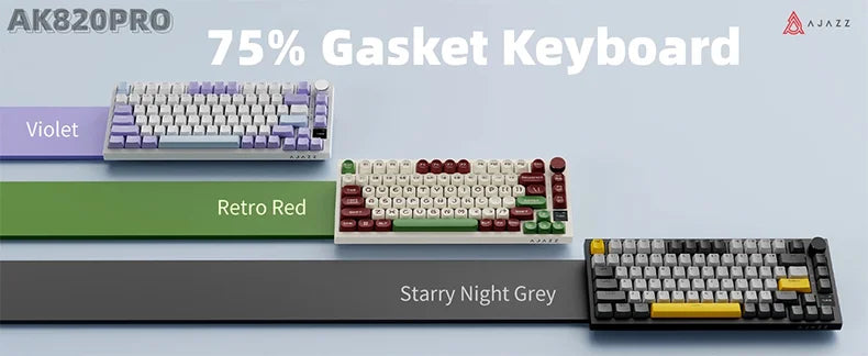 Ajazz AK820/AK820Pro Gaming Mechanical Keyboard Bluetooth 5.1/Wireless/C-Wired Customized Keyboard with Knob Hot Swapping Gasket Red Magic