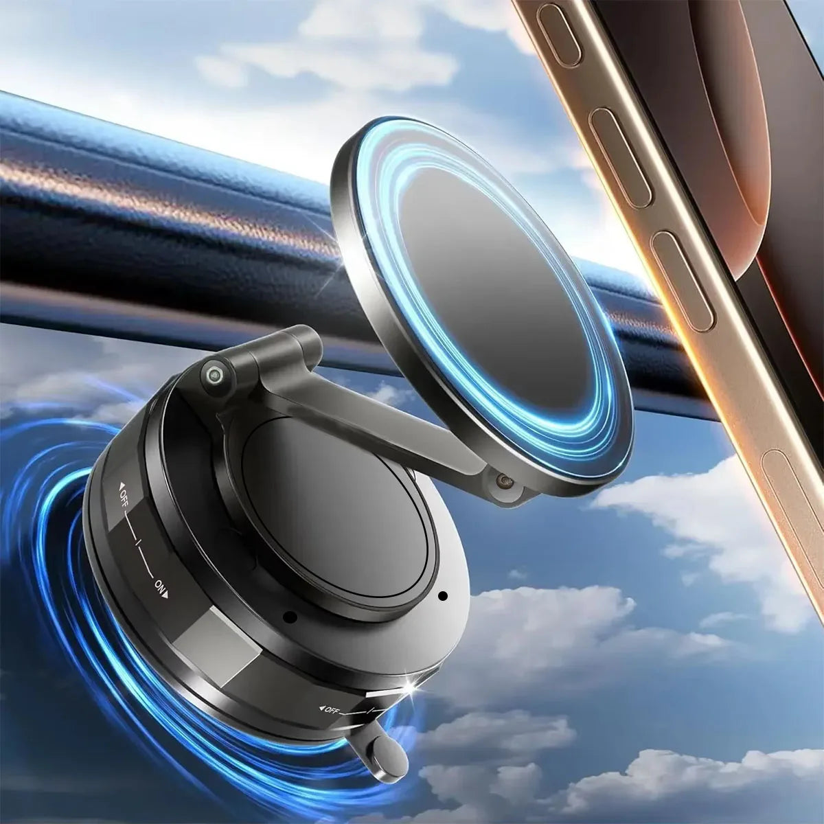 Upgraded Aluminum Alloy Vacuum Magnetic Car Phone Holder with 360° Rotation & Foldable Design Strong Magnetic Absorption Setup Lord
