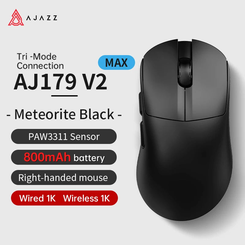 AJAZZ AJ179 PRO PAW3395 Lightweight Wired Wireless Mouse with Magnetic Charging Base Ergonomic Macro Gaming Mouse for PC Laptop Red Magic