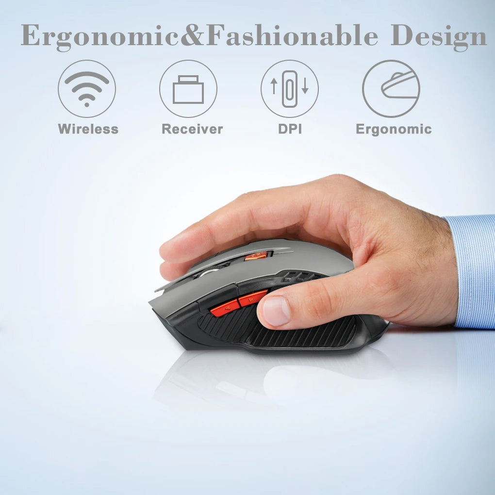 2.4G Wireless Mouse 1600DPI Optical Mouse Gamer for Computer 6 Buttons Wireless Mice with USB Receiver for PC Laptop Accessories Red Magic