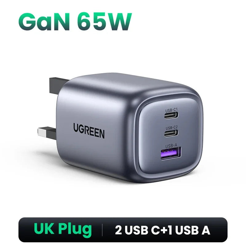UGREEN UK Plug GaN 100W 65W Fast Charger QC 4.0 3.0  for Macbook Air Tablet iPhone 17 16 15 Pro Max Xiaomi USB Type C PD Charger Setup Lord