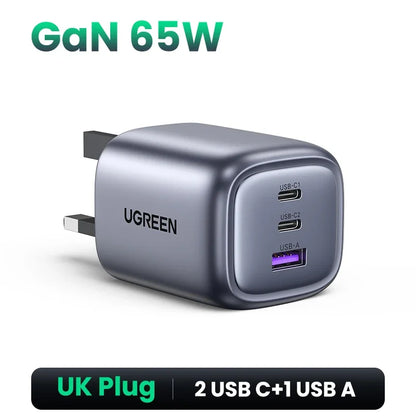 UGREEN UK Plug GaN 100W 65W Fast Charger QC 4.0 3.0  for Macbook Air Tablet iPhone 17 16 15 Pro Max Xiaomi USB Type C PD Charger Setup Lord