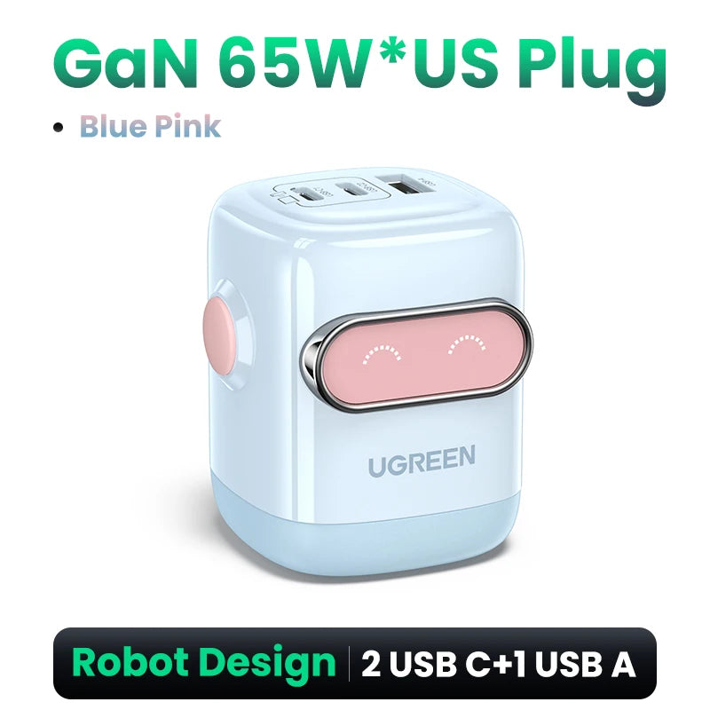 【US Plug】UGREEN 30W GaN Charger 2nd Gen Robot QC4.0 3.0 PPS PD3.0 Fast Charger For iPhone 17 16 15 Pro Max Samsung Xiaomi iPad Setup Lord