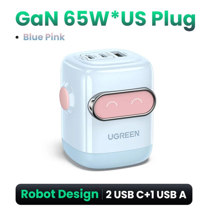 【US Plug】UGREEN 65W 30W GaN Charger Robot Design QC4.0 3.0 PPS for iPhone 17 16 15 Pro Macbook Laptops Tablet PD3.0 Fast Charg Setup Lord
