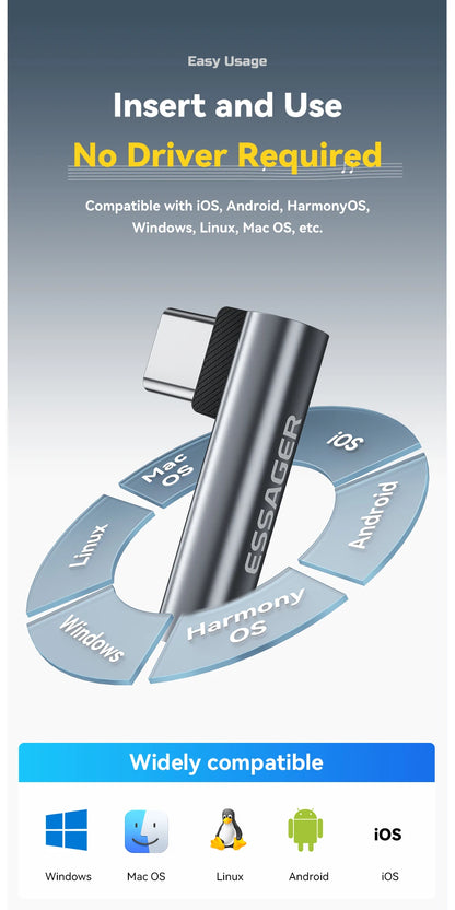 Essager L-shape Type-C to 3.5mm Jack Audio Adapter for iPhone 16 15 Samsung Lightning to 3.5mm Headphone Adapter for iPhone14 13 Red Magic