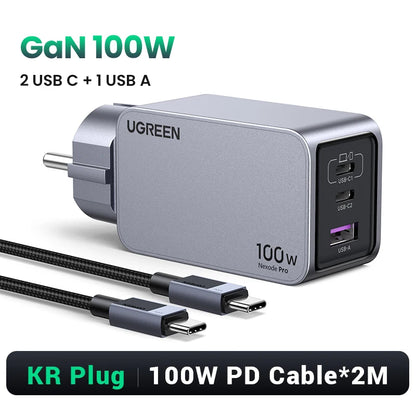 【Korean Plug】UGREEN 100W GaN Charger PD Fast USB C Charger QC4.0 3.0 Quick Charge For Macbook Laptop Tablet iPhone 17 16 Pro Setup Lord