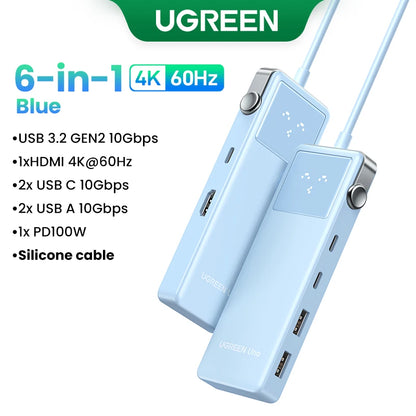 UGREEN Uno USB HUB Splitter 6-in-1 4K60Hz HDMI PD100W 10Gbps USB-C Expander Docking Station for Laptop Accessories MacBook Dell Setup Lord