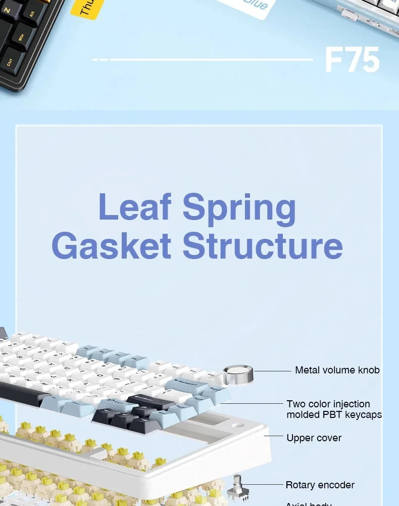 AULA F75 2.4G Wireless/Bluetooth/Wired Gaming Mechanical Keyboard RGB Customized 75% Layout OEM Profile Gasket Structure Red Magic