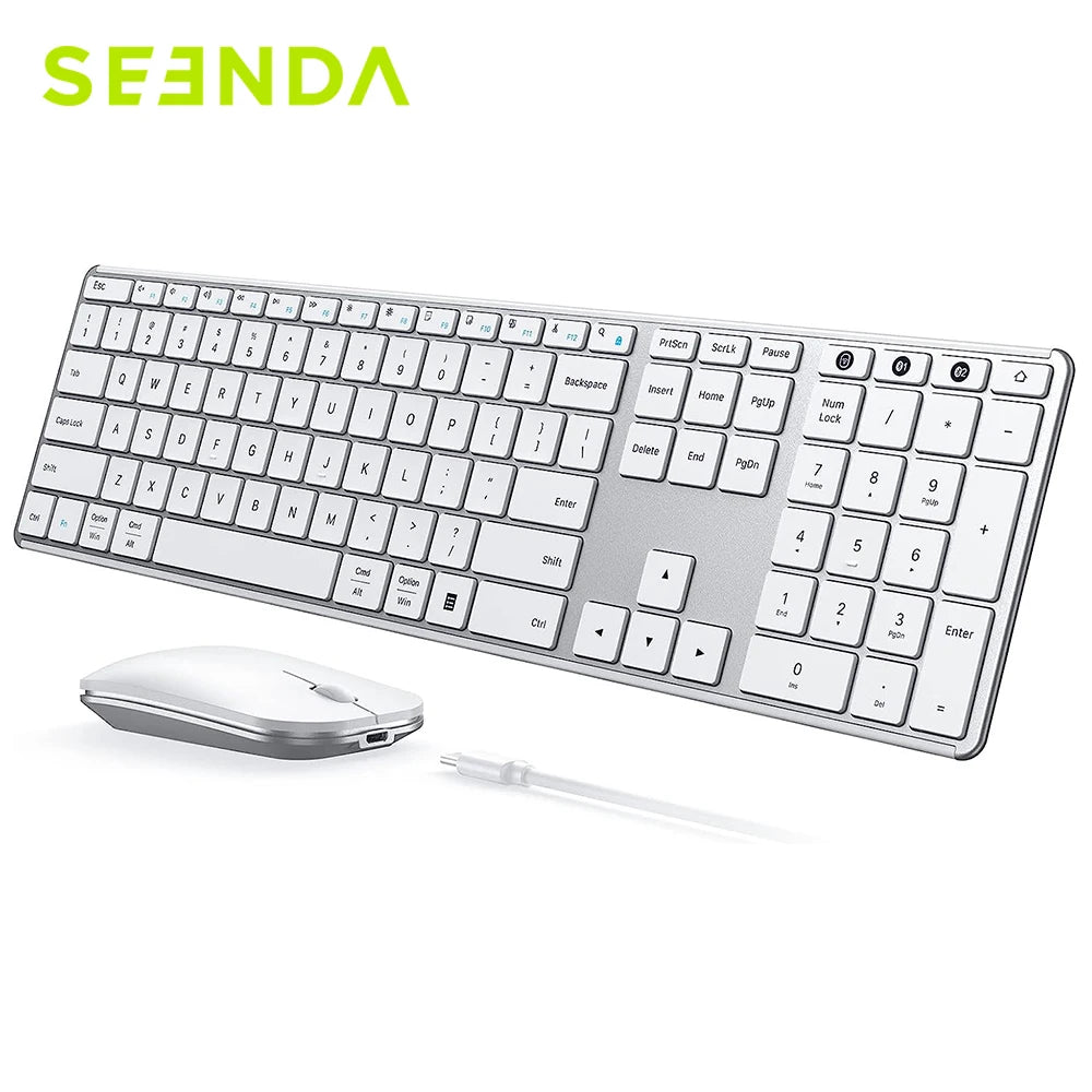 Seenda Wireless Bluetooth Keyboard and Mouse Combo Multi-Device Rechargeable Slim Keyboards and Mice for Win MacBook Pro Air Red Magic