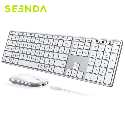 Seenda Wireless Bluetooth Keyboard and Mouse Combo Multi-Device Rechargeable Slim Keyboards and Mice for Win MacBook Pro Air Red Magic