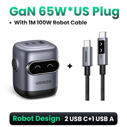 【US Plug】UGREEN 65W 30W GaN Charger Robot Design PD3.0 QC4.0 3.0 PPS Fast Charger for iPhone 17 16 15 Pro Macbook Laptops Tabl Setup Lord