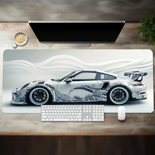 Large White Sports Car Design Gaming Mouse Pad Anti-Slip Rubber Base Extended Desk Mat for Gamer Office Use Computer Accessories Red Magic