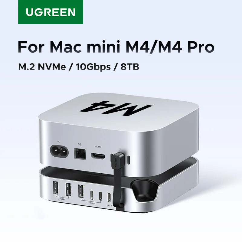 UGREEN USB HUB Docking Station for Mac Mini M4 M4 Pro M.2 NVMe SSD 8TB Max 10Gbps USB-A&C Ports SD&TF 170MB/s USB Splitter Dock Setup Lord