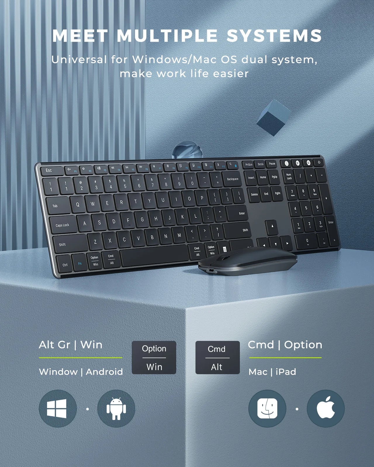 Seenda Wireless Bluetooth Keyboard and Mouse Combo Multi-Device Rechargeable Slim Keyboards and Mice for Win MacBook Pro Air Red Magic
